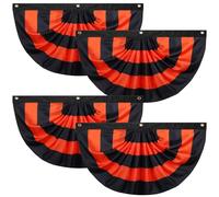 4 Pcs Halloween Flag Bunting Black Orange Halloween Bunting Half Fan Hanging Pleated Flag Banner with 3 Grommets 3 x 1.5 ft for Halloween Indoor Outdoor House Holiday Yard Decorations Party Props