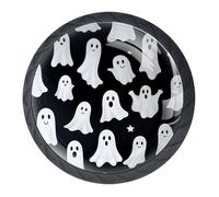 4 Pcs Halloween Ghosts Cabinet Knobs, 35mm Black Round Drawer Knobs, Door Kitchen Hardware Cupboard Knob, Stainless Steel Single Hole Handle with Screws for Home Decorating, Cupboard, Wardrobe