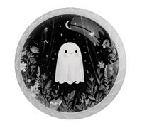 4 PCS Halloween Ghosts Cabinet Knobs with 2 Sizes Screws, 35mm White Round Drawer Handles Cupboards Door Knobs for Kitchen and Dresser Drawers, Bathroom Cabinet, Office