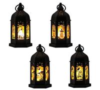 4 Pcs Halloween LED Candle Lantern, Halloween Retro LED Oil Lamp Decorative Plastic Halloween Vintage Hanging Candle Lights Hollowout Witch Pumpkin Ghost Hand Castle Hanging Wind Lamp (B)