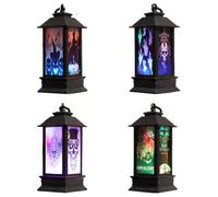 4 Pcs Halloween LED Candle Lantern, Halloween Retro LED Oil Lamp Decorative Plastic Halloween Vintage Hanging Candle Lights Hollowout Witch Pumpkin Ghost Hand Castle Hanging Wind Lamp (A)