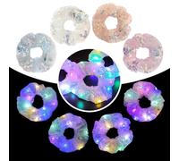 4 Pcs Halloween Light Up Hair Accessories for Girls Women, Sparkly Sequins Hair Scrunchies, LED Hair Tie for Movie Night Supplies, Glow in The Dark Scrunchies for Rave Neon Slumber Party