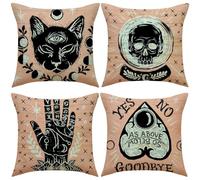 4 pcs Halloween Peach Colour Cushion Covers Pillow Throws for Livingroom Bedroom Skulls Evil Ouija Board Couples Sofa Horror Scary Pillowcase Set 45 x 45cm