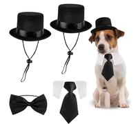 4 Pcs Halloween Puppy Gentleman Costume Pet Formal Costume Accessories Dog Wedding Bow Tie Top Hat for Small Medium Dogs Cats Halloween Party