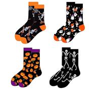 4 PCS Halloween Socks, Skeleton Pumpkin Ghost Spider Novelty Designs, Spooky Fun Footwear 23x19x8.5cm, Costume Party Accessories for Women and Man,Ideal Halloween Gifts