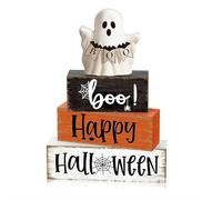 4 Pcs Halloween Table Decor Coffee Ghost Wooden Sign Halloween Tiered Tray Decor Farmhouse Ghost Tabletop Centerpiece Decorative Coffee Bar Block Signs for Home Office Kitchen Shelf
