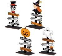 4 Pcs Halloween Table Tabletop Decorations Sign Cute Witch, Skull, Pumpkin, Ghost Direction Signs for Party Window Mantel and Tabletop Trick Or Treat Party Display Teens Room Decor