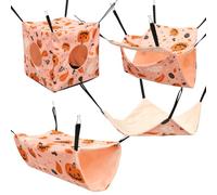 4 Pcs Hamster Hammock Set Rat Hanging Bed Cage Accessories Washable Guinea Pig Hideout Bed Soft Ferret Hanging Nest Swing Small Animals Bedding Hut for Chinchilla Sugar Glider Squirrel(Orange -Yellow)