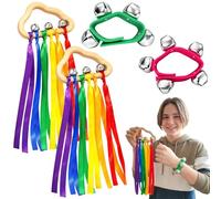 4 Pcs Hand Bells, Sensory Ribbons, Jingle Bell Wrist Bells 4-Pack Rainbow Sound & Vision Set