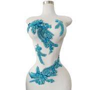 4 PCS Hand-Made Beaded Rhinestons DIY Clothing Appliques Patch Wedding Dress Decoration Three-Dimensional Flower Applique 2 Pairs (Sky Blue)
