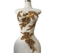 4 PCS Hand-Made Beaded Rhinestons DIY Clothing Appliques Patch Wedding Dress Decoration Three-Dimensional Flower Applique 2 Pairs (Champagne)