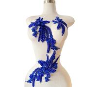 4 PCS Hand-Made Beaded Rhinestons DIY Clothing Appliques Patch Wedding Dress Decoration Three-Dimensional Flower Applique 2 Pairs (Blue)