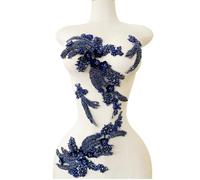 4 PCS Hand-Made Beaded Rhinestons DIY Clothing Appliques Patch Wedding Dress Decoration Three-Dimensional Flower Applique 2 Pairs (Deepblue)