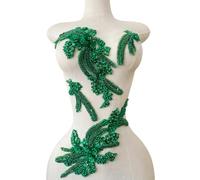 4 PCS Hand-Made Beaded Rhinestons DIY Clothing Appliques Patch Wedding Dress Decoration Three-Dimensional Flower Applique 2 Pairs (Green)