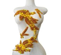 4 PCS Hand-Made Beaded Rhinestons DIY Clothing Appliques Patch Wedding Dress Decoration Three-Dimensional Flower Applique 2 Pairs (Gold)