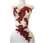 4 PCS Hand-Made Beaded Rhinestons DIY Clothing Appliques Patch Wedding Dress Decoration Three-Dimensional Flower Applique 2 Pairs (Wine)