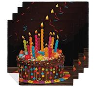 4 PCS Happy Birthday Big Cake Cloth Napkins 18.7"x18.7"- Single-Sided Print, Soft & Reusable Napkins for Elegant Dining, Wedding, Party, Restaurant Decor