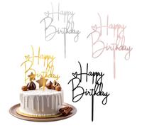 4 Pcs Happy Birthday Cake Topper, Acrylic Birthday Cake Decorations, Personalised Cakes Topper for Cakes Decorations, Party Cupcake, Pastries Dessert (Rose Gold, Silver, Gold, Black)