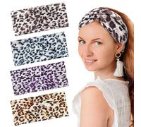 4 Pcs Headband, Headbands Print Leopard Headbands Wide Bandanas Accessories Hairband for Women Girls Knotted Head Bands for Adult Women Hair Suitable for Yoga Cycling Pilates Running