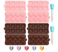 4 PCS Heart Baking Mould Silicone, 8 Cavity 3D Heart Shape Diamond Chocolate Moulds with Two Droppers,Silicone Ice Cube Tray for Make Chocolate Candy Jelly