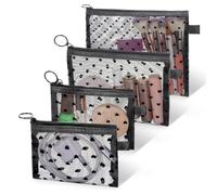 4 PCS Heart Printed Mesh Makeup Bag Set, Heart Print Mesh Zipper Pouch Bags, Portable Travel Organizer Bags Pouch Set for Home Offices Daily Travel Accessories(Black)