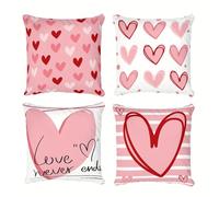 4 pcs Hearts and Love Never Ends Luxury Cushion Covers Pillow Throws for Livingroom Bedroom Couples Sofa Valentines Wedding Pillowcase Set 45 x 45cm