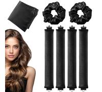 4 PCS Heatless Blowout Rods, With 1 PCS Soft Scarves+2 PCS Hair Loop, Overnight Blowout Rods, Heatless Curls, Heatless Curlers, Women Long Hair Styling Tools for All Hair (Black)