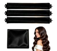 4 Pcs Heatless Hair Curlers, 3 Velvet Hair Rollers with Satin Scarf Styling Tools, Hair Curlers to Sleep Overnight Blowout Rods for Long Short Hair Volume Women - Black