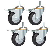 4 Pcs Heavy Duty Caster Wheels with Brakes, M12x30mm Threaded Stem Casters Furniture Replacement Rubber Universal Castors(4 Brakes,125mm)