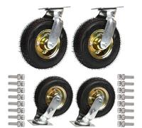 4 Pcs Heavy Duty Castor Wheels, Rubber Caster Wheel, Pneumatic Swivel Caster, 6" 8'' 10'' Top Plate Fixed Air Filled, Pneumatic Inner Tube For Cabinet, Table, Shelf