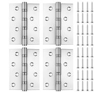 4 Pcs Heavy Duty Door Hinges 4 Inch/100mm, Ball Bearing Hinge, Stainless Steel Gate Hinges for Wooden Gates Cabinet Outdoor Internal Door Hinge, Silver, with 32 Pcs Screws