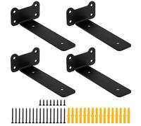 4 Pcs Heavy Duty Floating Shelf Brackets for Shelves L Shaped Support Brackets Wall Mounted, Metal Scaffold Board Shelf L Braces (Black, 6 inch cat Ear Style)