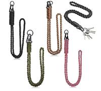 4 PCS Heavy Duty Paracord Lanyard Necklace Whistles Strap Braided 550 Keychain for Men Women Outdoor Survival Parachute Rope Necklace Keychains with Clip Key Ring for ID Card Badge Holder Wallet