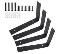 4 Pcs Heavy Duty Shelf Brackets Industrial Shelf Bracket L Shape Right Angle Corner Bracket for Wall Mounted Shelf with Matching Screw and Anchors (Black, 200mm-100mm 4p ( 4mm))