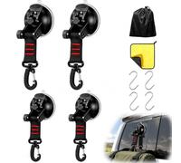 4 Pcs Heavy Duty Suction Cups Anchor with 360° Rotating D Rings & S Hooks | Rotating Car Tent Suction Cup Hooks with Cleaning Towels & Storage Pouch for Camping Awning Car Glass Tile