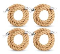 4 Pcs Hemp Rope Stanchion with 9 Ft Braided Cords & Hook - Crowd Control Barrier for Cinema Hotels Events & Grand Openings - & Stylish DIV