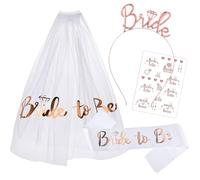 4 Pcs Hen Party Accessories Kit, Bride to Be Sash, Bachelorette Party Supplies, Include Sash, Tiara, Hen Tattoo and Bride Veil for Bridal Shower Wedding Bachelorette Parties Decor