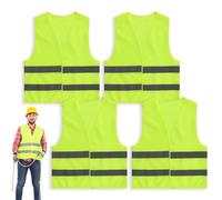 4 Pcs Hi Vis Vest, Fluorescent Yellow Reflective Safety Vest Jacket with 2 Strips, High Visibility Work Vest for Running, Cycling, Traffic Work, Construction, Security (Men & Women)