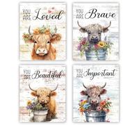 4 Pcs Highland Cow Decor - Colorful Wooden Highland Cows Wall Art for Room Decoration, Cute HighlandCow Pictures Perfect as Highland Cow Gifts for Women & Inspirational Gifts for Women, Ideal Farmhous