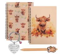 4 Pcs Highland Cow Gifts Set, For Women Cow Lover Includes Highland Cow Keyring Ornaments& Notebook &Pen, Scottish Cows Gifts,For School Teacher Friend Girls Boys Christmas Birthday Graduation