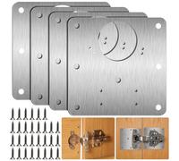 4 Pcs Hinge Repair Plate, Kitchen Cupboard Cabinets Door Hinge Repair Plate, Stainless Steel Hinges Repair Plates Brackets with Holes, Flat Fixing Joining Mending Plates Brackets with 32 Pcs Screws