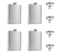 4 Pcs Hip Flask Set, 8oz Stainless Steel Pocket Whiskey Flask, with 2 Small Cups and 2 Funnels, for Camping, Hiking, Barbecue, Silver