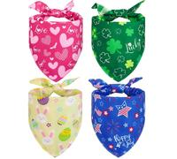 4 Pcs Holiday Dog Bandanas Valentine's Day St. Patrick's Day Easter 4th of July Dog Bandanas Triangle Scarf Pet Bibs Handkerchief for Large Dogs Festival Costume