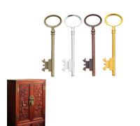 4 Pcs Hollow Barrel Skeleton Key Universal Alloy Vintage Key for Antique Dresser Chinese Cabinet Doors Dresser Floor Clock