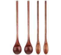 4 Pcs Honey Spoon, Wooden Spoon for Honey, Wooden Tea Spoon, Wooden Teaspoons,Coffee Spoons, Cocktail Spoon, with Long Handle for Mixing, Stirring, Eating(Two Styles)