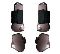 4 Pcs Horse Boots Set, Brown Pu Tendon Boots, Leg Protection, Front 10.1 X 4.6 In, Rear 5.9 X 4.9 In, Open Front And Fetlock Design, Jumping And Dressage