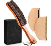 4 Pcs Horsehair Felt Hat Brush Kit with Cleaning Sponge Cowboy Clean Hat Wood Fedora Hat Cleaning Set Baseball Cap Lint Brush Remove Dust for Hair Furniture Suits Clothes(Style C)