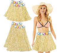4 Pcs Hula Grass Skirts Set, 2 Pcs 80cm and 2 Pcs 40cm Long Grass Hula Style Skirt, Hawaiian Party Decorations Hula Skirts for Fancy Dress Hawaiian Aloha Luau Summer Beach Pool Party