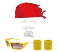 4 Pcs Hulk Hogan Costume Set, 1980s Wrestling Costume Accessory for Adults - Includes 1Red Bandana, 1Red Bandana, 1Yellow Sunglasses, and 2 Yellow Wristbands, Celebrity Fancy Dress Accessory Set