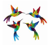 4 Pcs Hummingbird Decor Wall Art Decor, Colorful Bird Wall Sculptures | Outdoor Indoor Hanging Deco Wall Art for Patio Fence Garden Living Room Bedroom, Hummingbird Gifts
